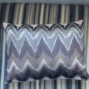 Kim Seybert Zigzag Patterned Pillow in Gray and Blue